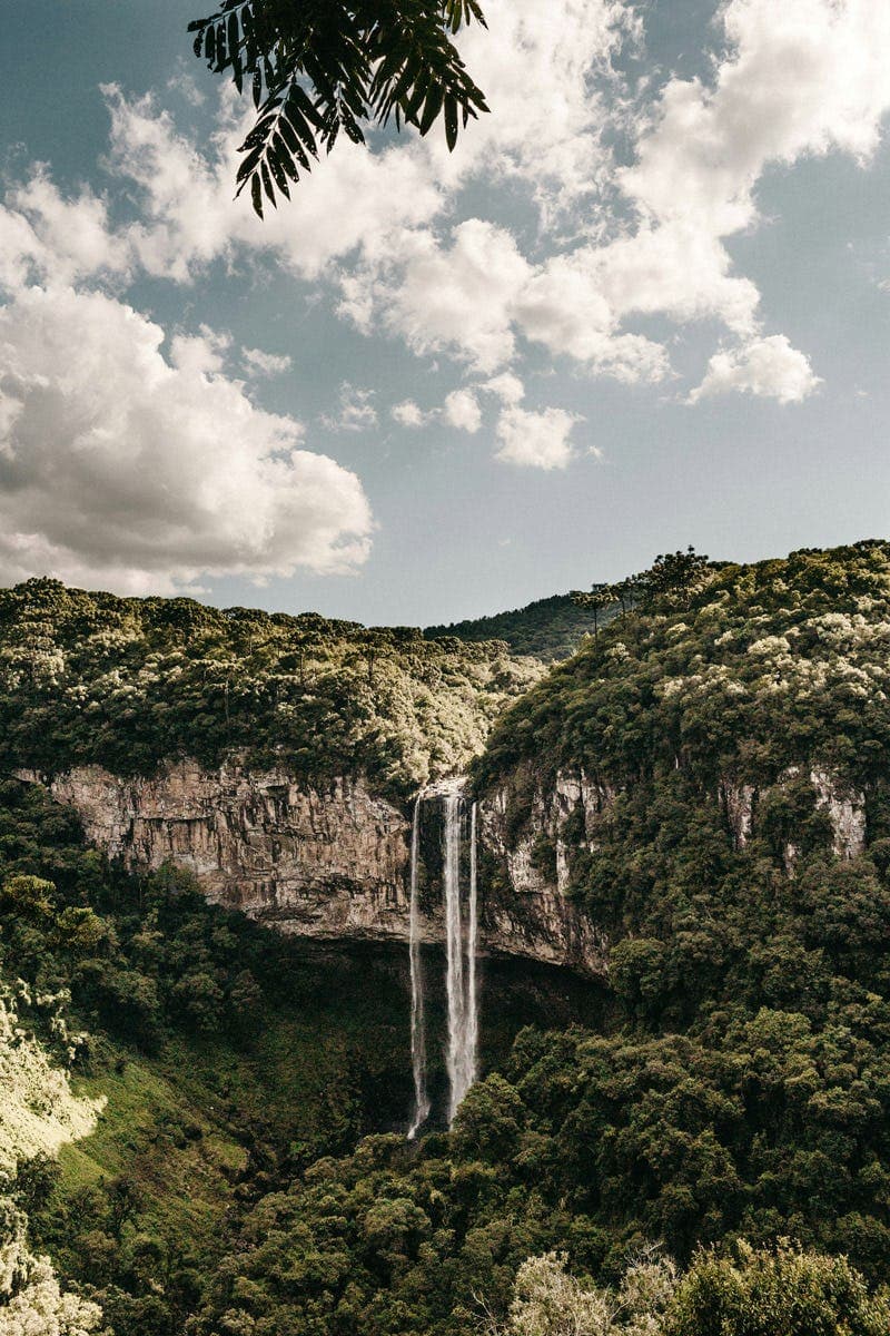 Waterfall set in lush Brazilian nature, explored during a student exchange experience in Brazil.