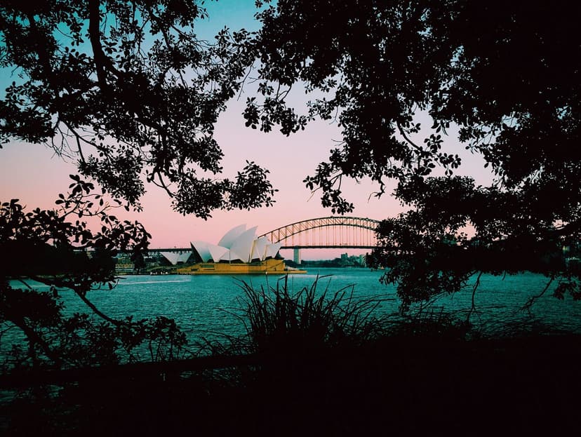 View of Sydney Harbour at sunset during a school programme in Australia.