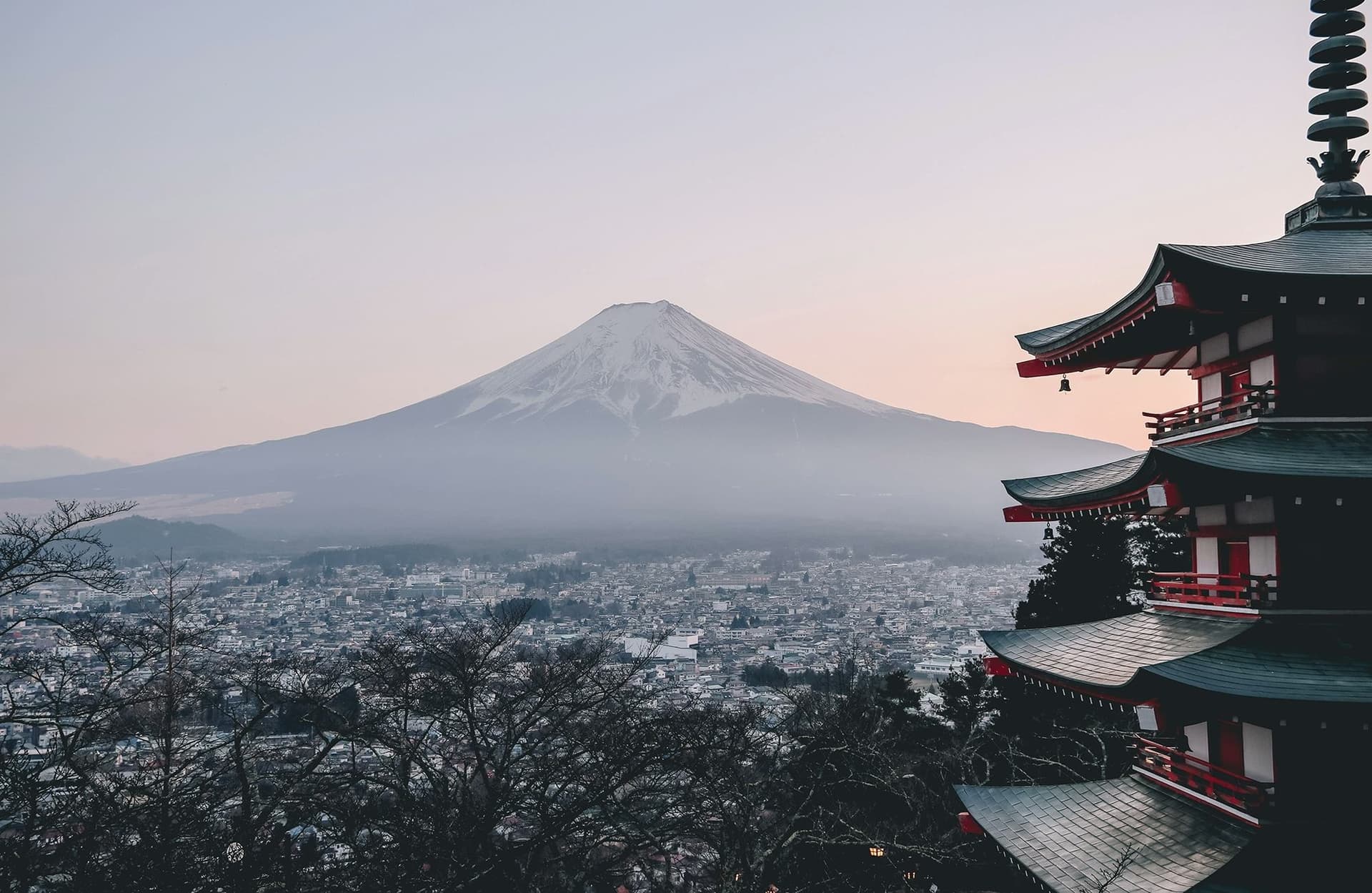 View of Mount Fuji and a traditional Japanese temple, highlighting the cultural context of a school exchange programme in Japan.