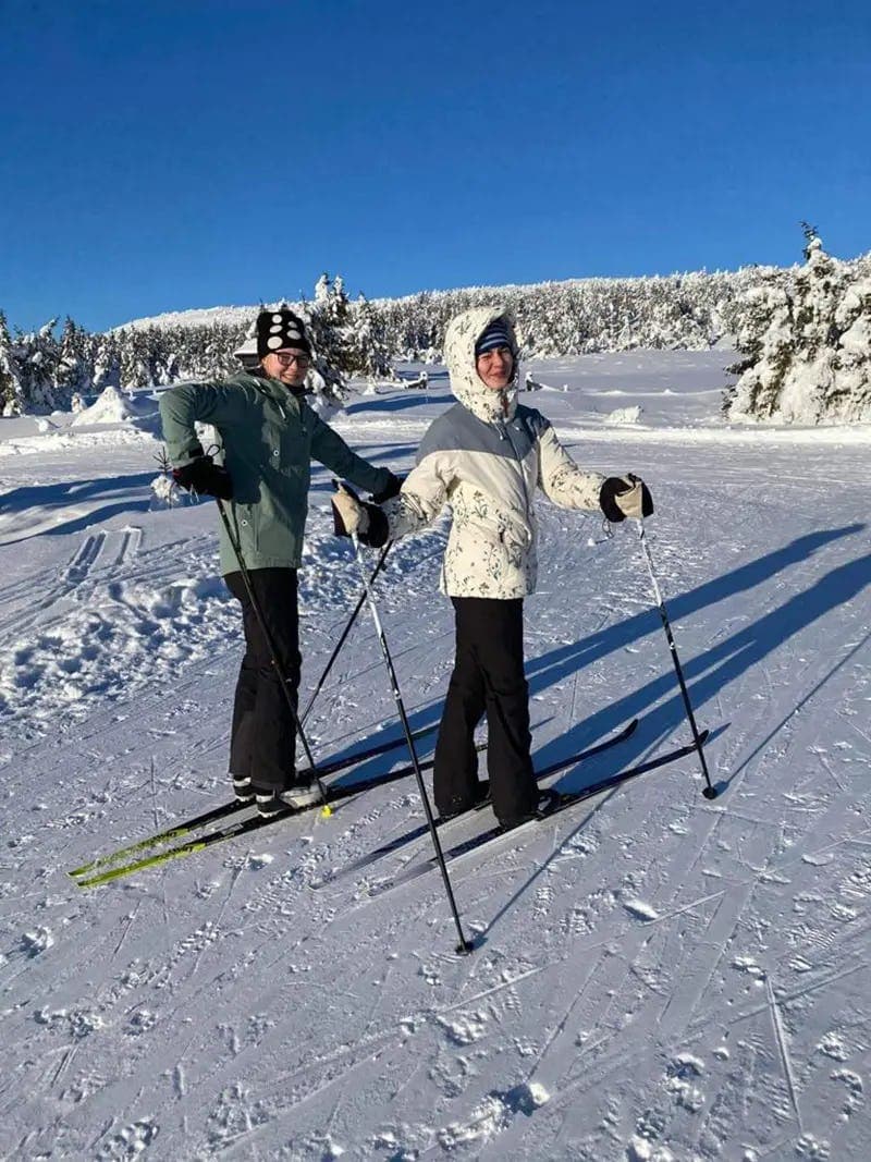 Students cross-country skiing during a school exchange programme in Denmark, combining local education with outdoor and nature-based activities.