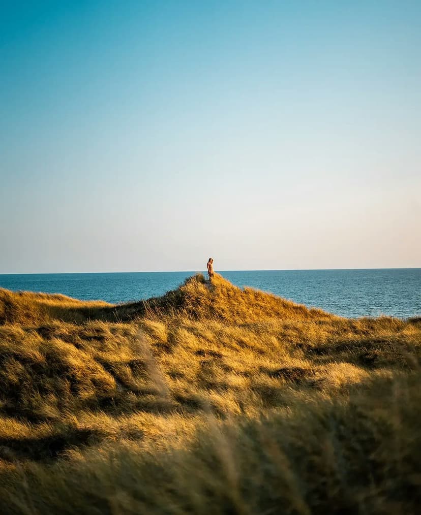 Coastal landscape with dunes and sea during a school exchange programme in Denmark, reflecting nature, calm and everyday life abroad.