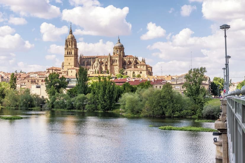 Image of the Salamanca Cathedral viewed from the river, a historic symbol of the city, perfect for a study programme in Spain.