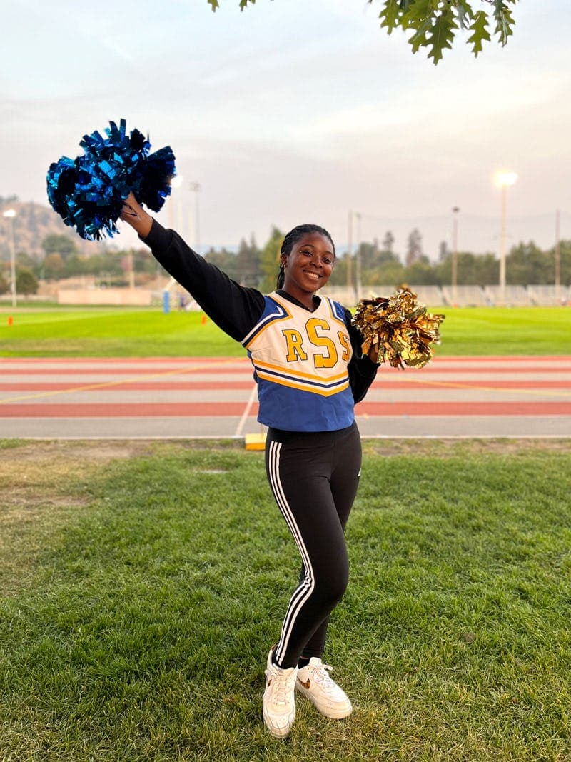 Student taking part in school cheerleading activities during a school year in Canada within the Canadian school programme.