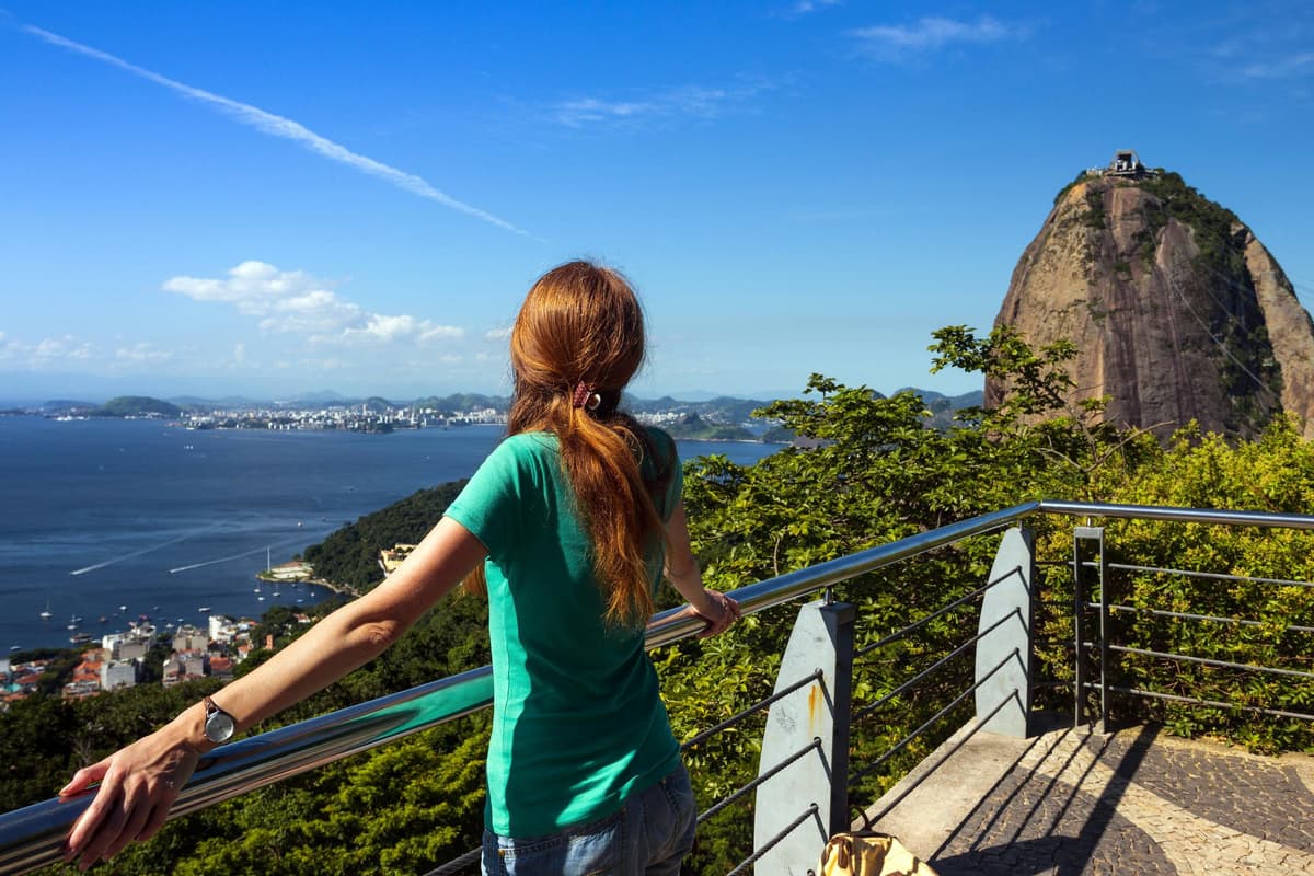 Student at a viewpoint overlooking Rio de Janeiro, showing iconic city views during a school exchange in Brazil.