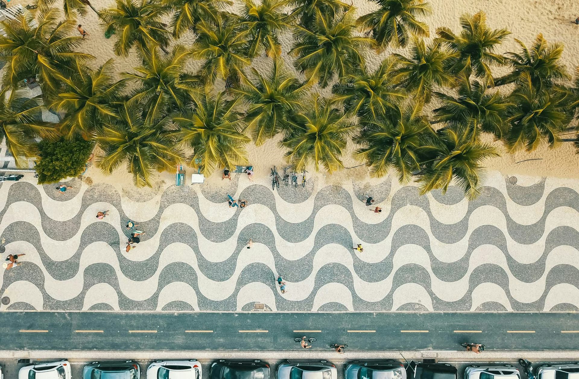 Aerial view of a coastal promenade in Brazil, showing urban lifestyle experienced during a school exchange in Brazil.