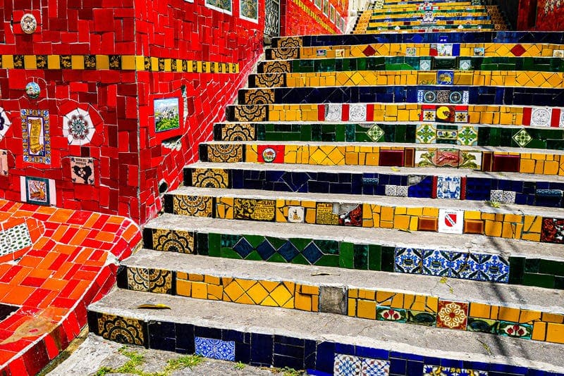Selarón Steps in Rio de Janeiro, showcasing urban art experienced during a school exchange in Brazil.