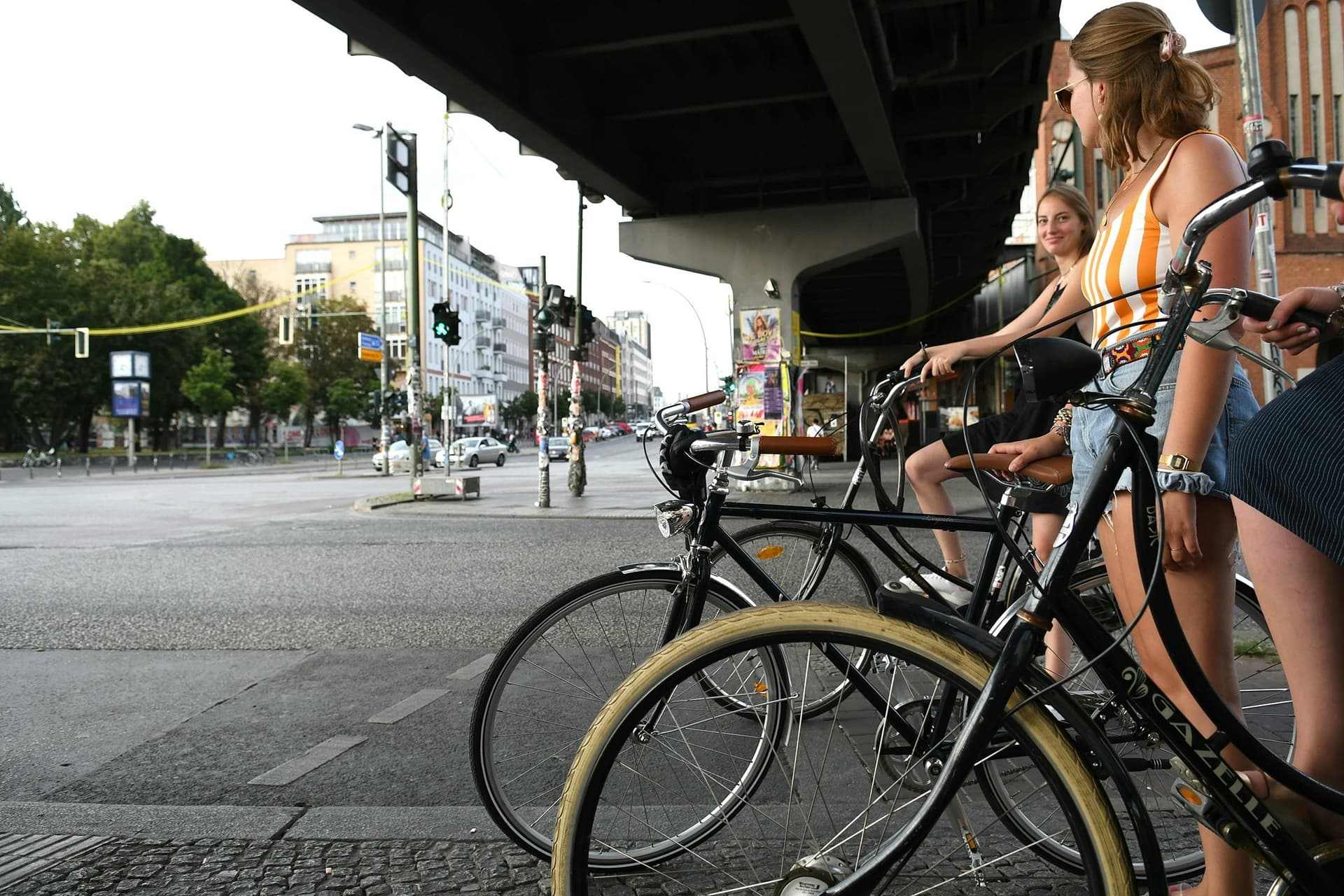Students cycling in the city during a school exchange programme in Germany, part of everyday urban life.