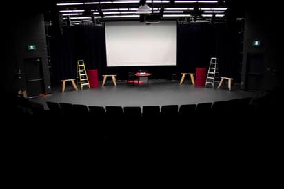 School theatre with stage and seating, illustrating creative subjects during a Canadian exchange programme.